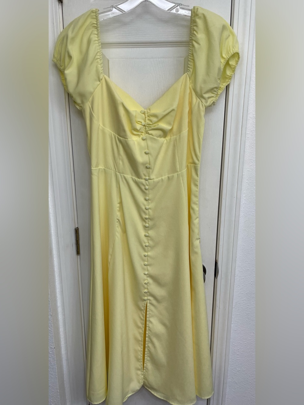 Elegant Yellow Puff-Sleeve Midi Dress